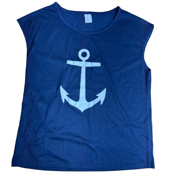 Navy Sleeveless Anchor Graphic Top L 14/16 Polyester NO BRAND - Picture 1 of 4